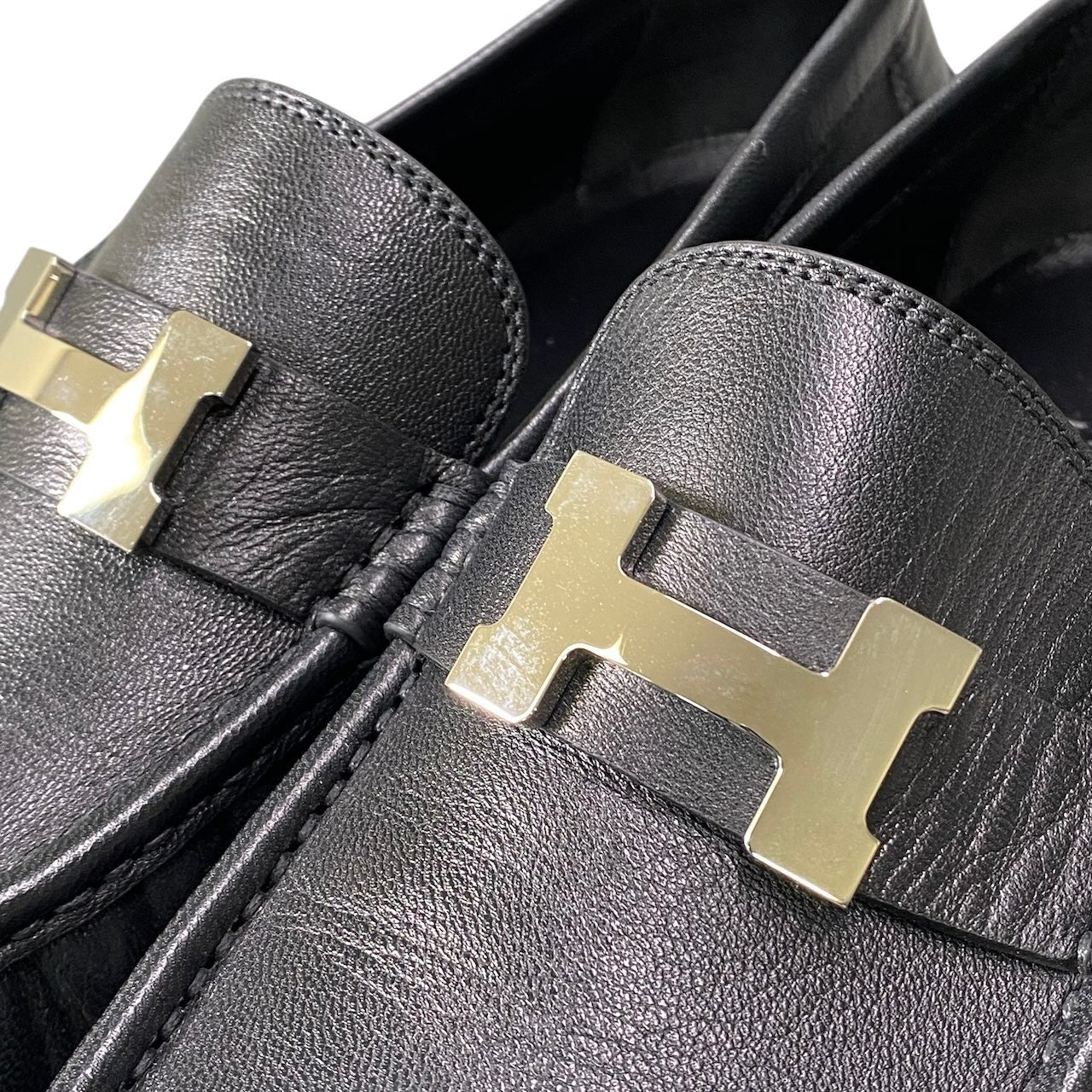 【美品】 HERMES エルメス モカシン カルロ シェーヴル パリバックル サイズ43 ブラック レザー メンズ 紳士靴k02i