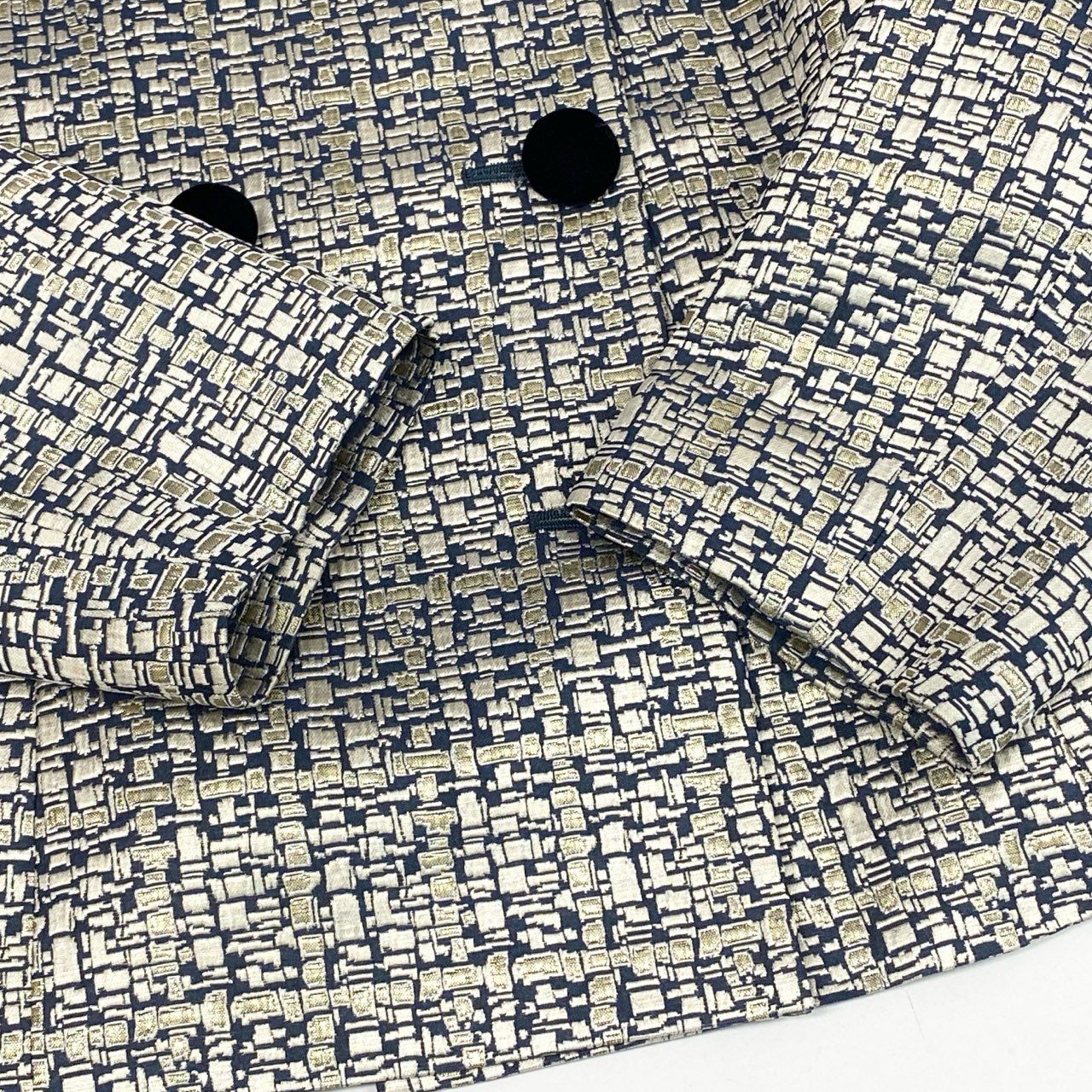 24l15《美品》 Vintage GIVENCHY ジバンシー  ベロア切替 テーラードジャケット ブレザー 総柄 14 ゴールド系 画像参照 レディースu02t