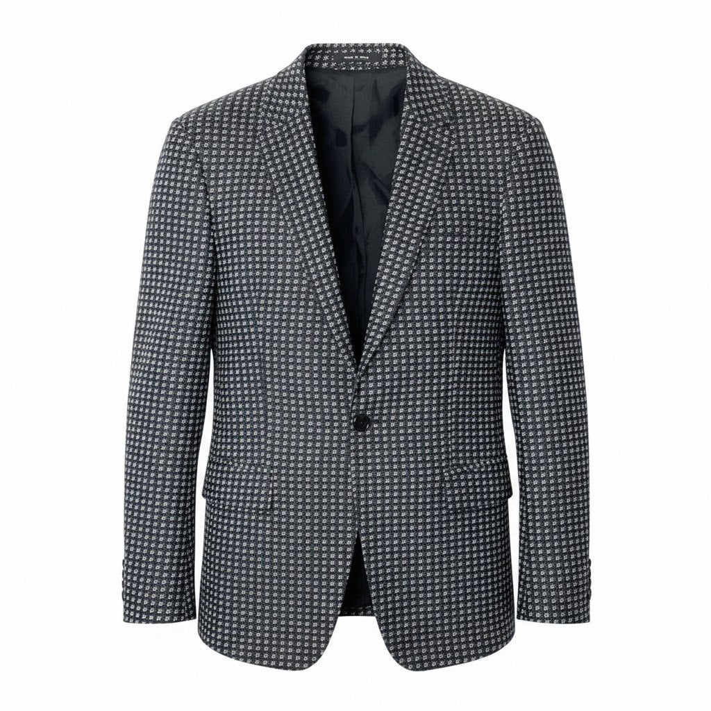 22e7 EMPORIO ARMANI エンポリオアルマーニ DAVID LINE テーラードジャケット シングル 1B 総柄 サイズ48 ネイビー メンズ 紳士服u02t
