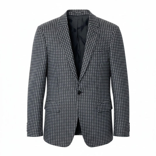 22e7 EMPORIO ARMANI エンポリオアルマーニ DAVID LINE テーラードジャケット シングル 1B 総柄 サイズ48 ネイビー メンズ 紳士服u02t