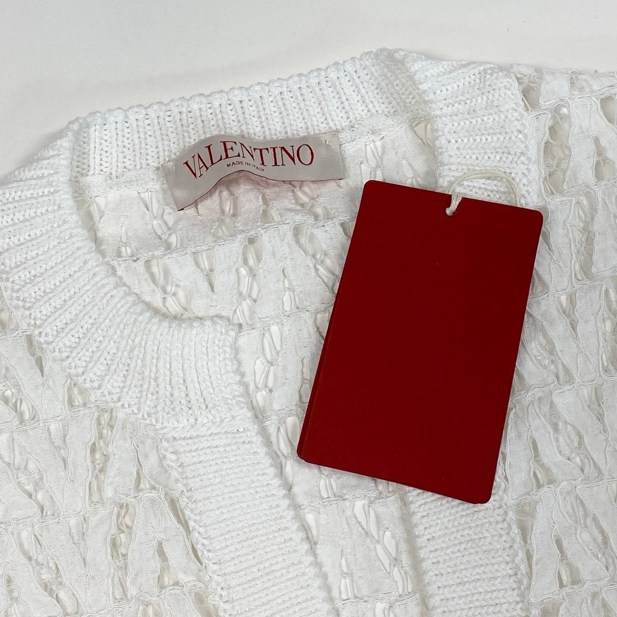 Eg10 【未使用保管品】 VALENTINO ヴァレンティノ Vロゴレース ロングスリーブ レースブラウス サイズM ホワイト レディースk02i