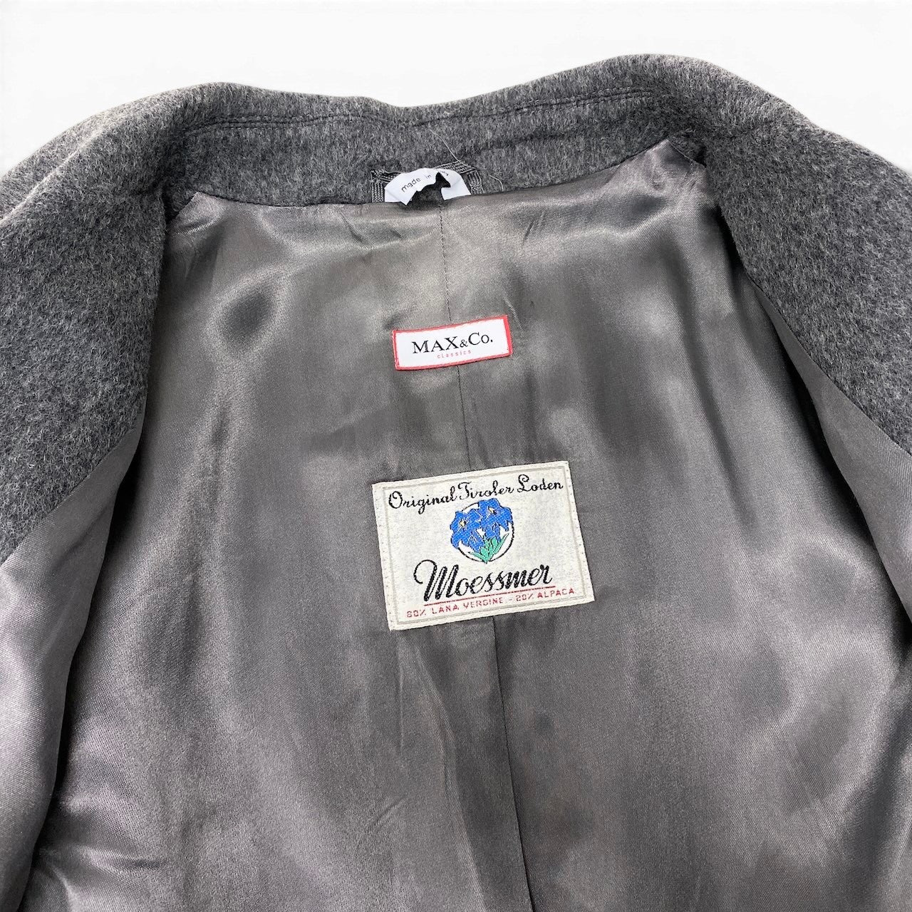 89g24 MAX&Co. マックスアンドコー ローデンコート チェスターコート アルパカ混 サイズ42 イタリア製 グレー レディース 女性用u02t