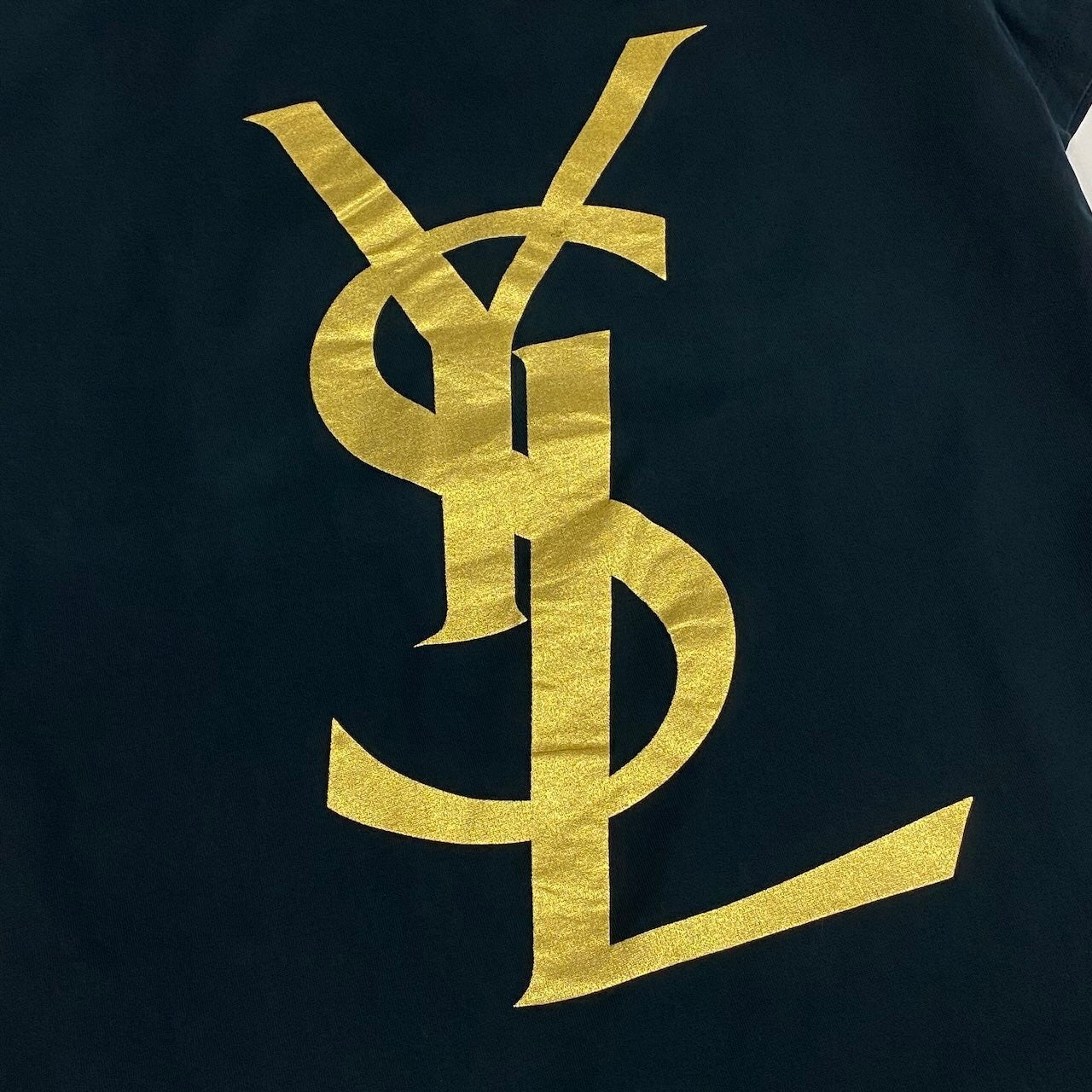 c24 《美品》 YVES SAINT LAURENT rive gauche イヴサンローランリブゴーシュ 半袖カットソー トップス ゴールドロゴ S ブラック コットン レディースu02t