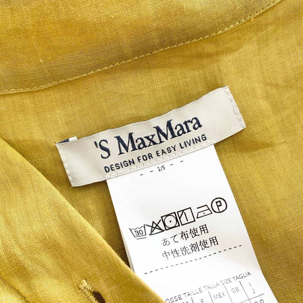 26h9 《美品》 S Max Mara エス マックスマーラ リネン ノーカラー シャツワンピース 38 マスタード LINEN スプリングコート