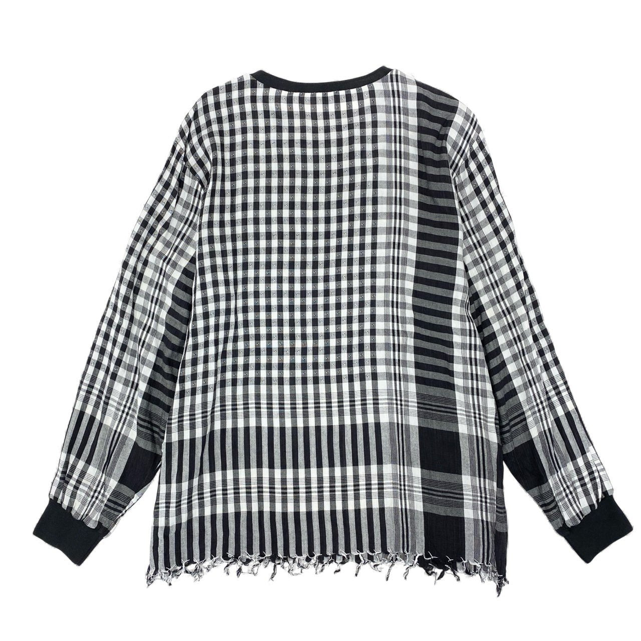 11k28《美品》 BLESS ブレス N°32 チュニックワンピース トップス チェック フリンジ L ブラック グレー コットン レディースu02t