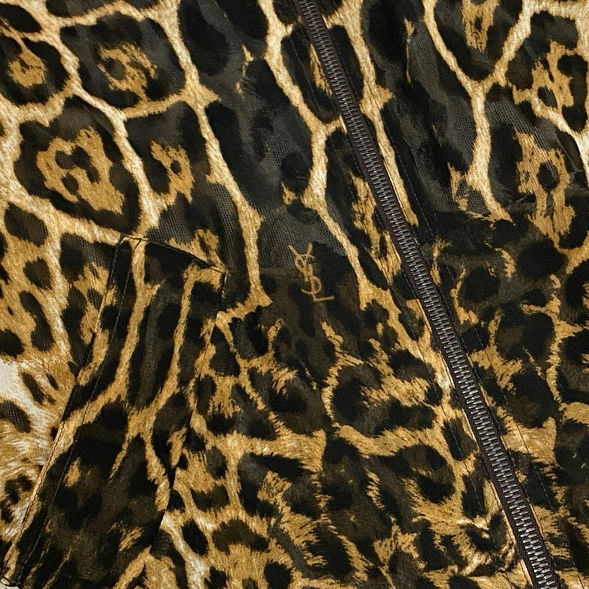 Eg23 【美品】YVESAINTLAURENT 2002年 トムフォード期 モンバサコレクション レオパード フーディー ブラウン ブラック シルク100％ レディース 女性用k02i