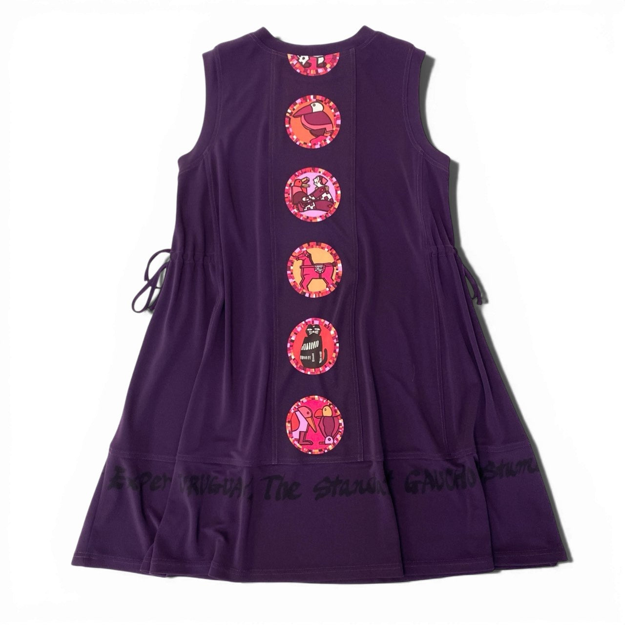 5c10 TOKUKO 1er VOL トクコプルミエヴォル ノースリーブワンピース Aラインワンピース サイドリボン アニマル柄 レディース 女性服 サイズ9 パープルu02t