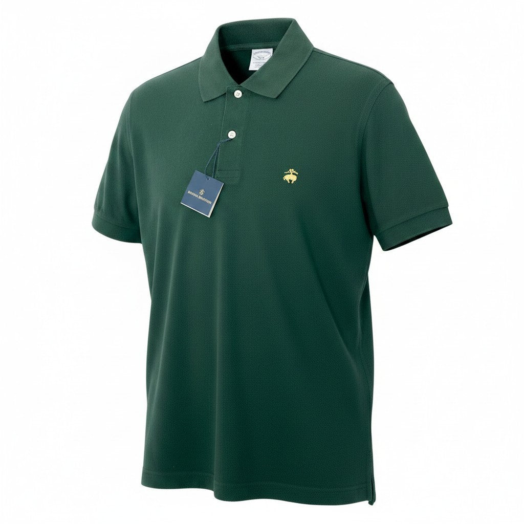55d30 【未使用タグ付】 Brooks Brothers ブルックブラザーズ 半袖ポロシャツ カットソー トップス ワンポイント刺繡 S ダークグリーン コットン100％ メンズ 紳士服u02t