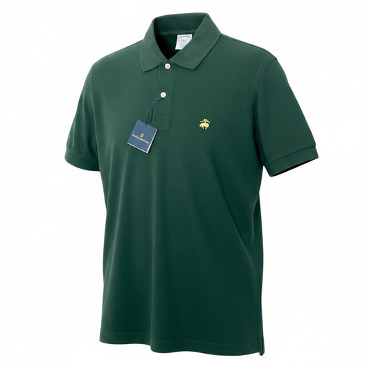 55d30 【未使用タグ付】 Brooks Brothers ブルックブラザーズ 半袖ポロシャツ カットソー トップス ワンポイント刺繡 S ダークグリーン コットン100％ メンズ 紳士服u02t
