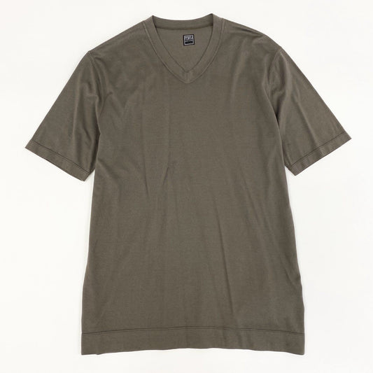2f6 【未使用品】FEDELI フェデーリ マイクロゲージ 浅めVネック 半袖ニットシャツ ニットTシャツ サイズ44 ブラウン コットン100 メンズ 男性用