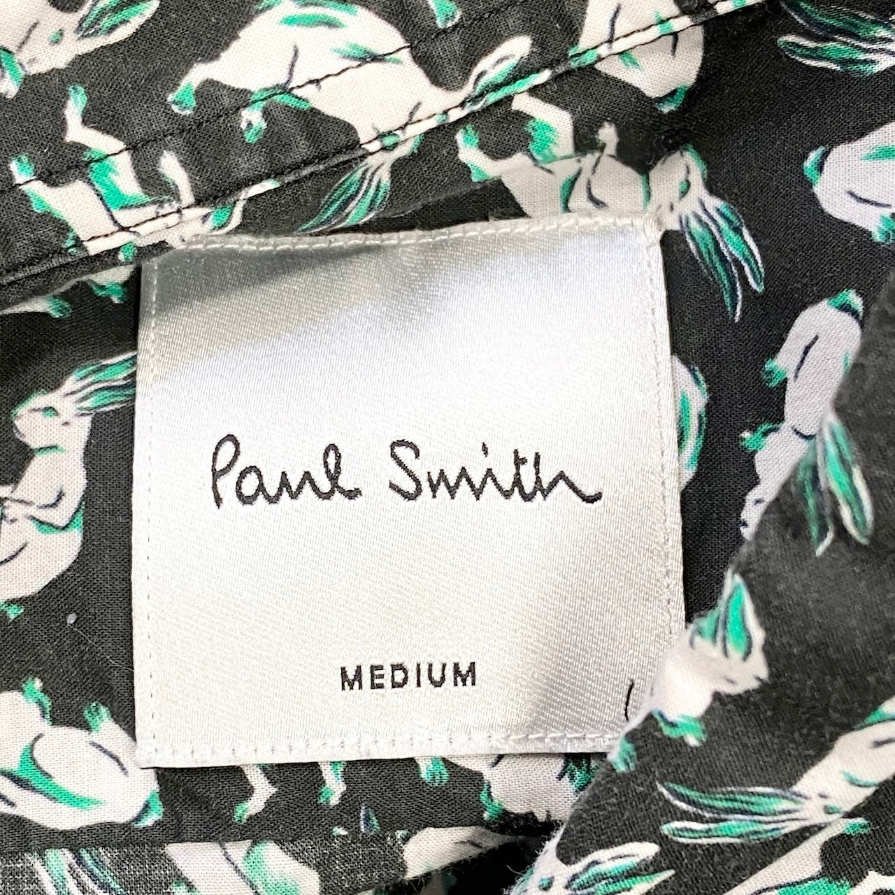 67e14 Paul Smith ポールスミス ロングスリーブシャツ コットンシャツ ウサギ柄 日本製 Mサイズ ブラック系 コットン100％ メンズ 男性用u02t