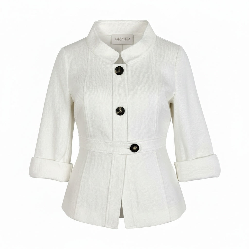 22a23 VALENTINO ROMA ヴァレンティノ ノーカラージャケット テーラードジャケット 46 ホワイト コットン 大きいサイズu02t