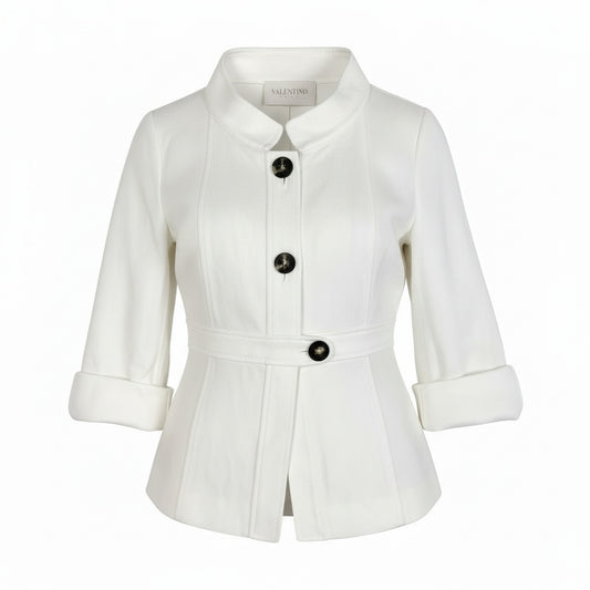 22a23 VALENTINO ROMA ヴァレンティノ ノーカラージャケット テーラードジャケット 46 ホワイト コットン 大きいサイズu02t