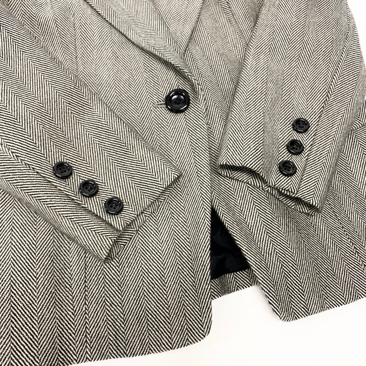 81e27  Christian Dior クリスチャンディオール セットアップ スカートスーツ ヘリンボーン柄 テーラードジャケット 膝丈スカート サイズ11 ブラック ホワイト レディース 女性服u02t