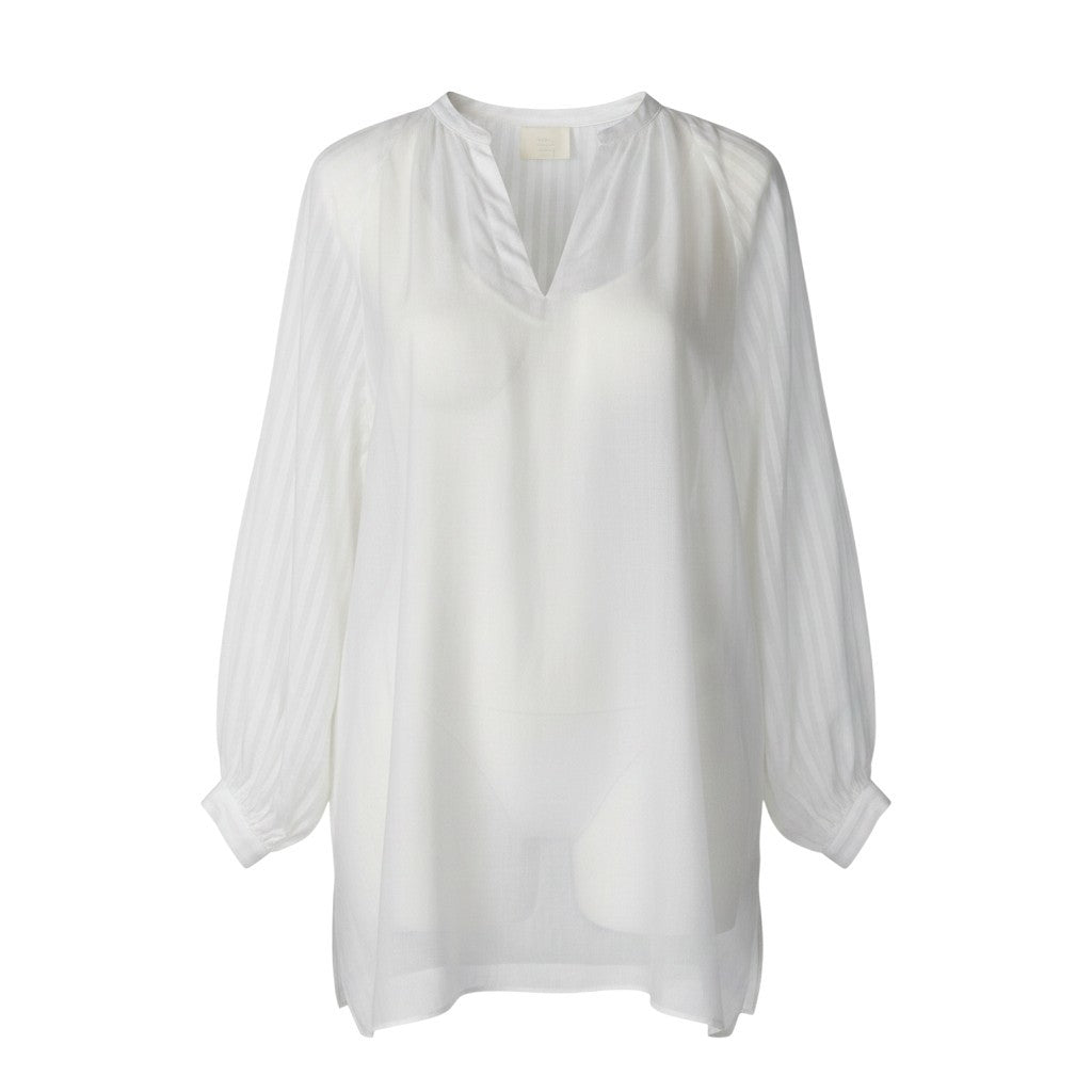 2g14 【美品】 JUN MKAMI ジュンミカミ アイリッシュリネン タックスリーブブラウス チュニックワンピース ホワイト 麻100％ レディースu02t