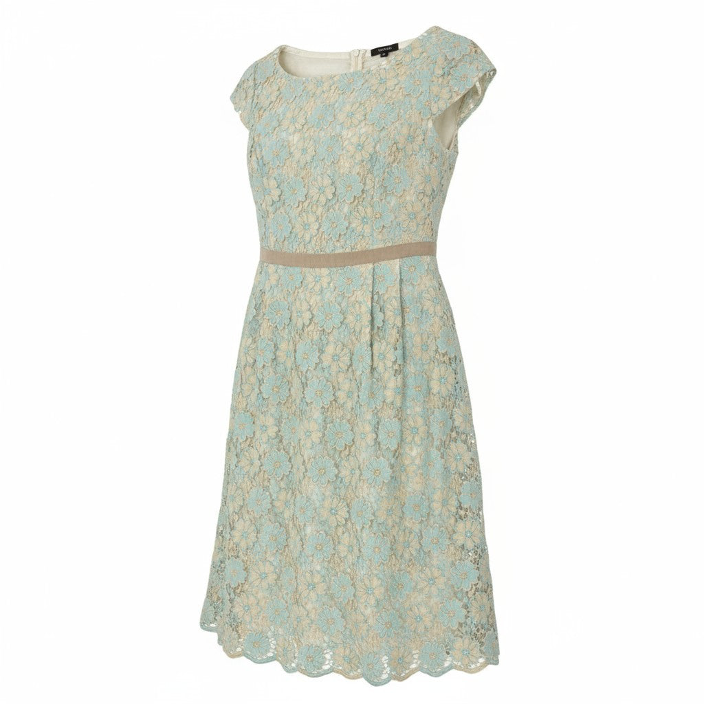 28k5 TOCCA トッカ フルエンブロイダリーワンピース 半袖ワンピース 花柄刺繍 レディース 女性用 2 ベージュ系 ライトブルー コットン100％o07t