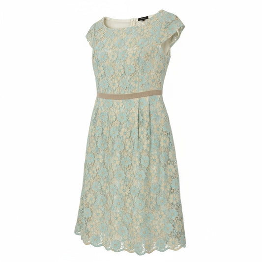 28k5 TOCCA トッカ フルエンブロイダリーワンピース 半袖ワンピース 花柄刺繍 レディース 女性用 2 ベージュ系 ライトブルー コットン100％o07t