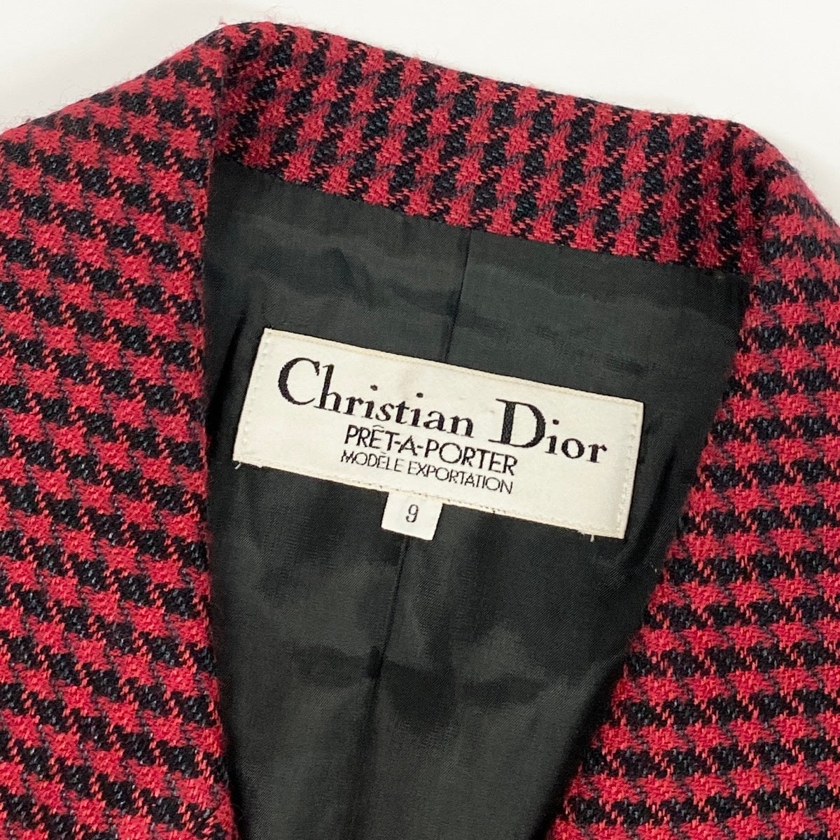 6i14 Christian Dior クリスチャンディオール スカートセットアップ テーラードジャケット スカート 千鳥格子 9サイズ レッド ブラック レディース 女性用u02t