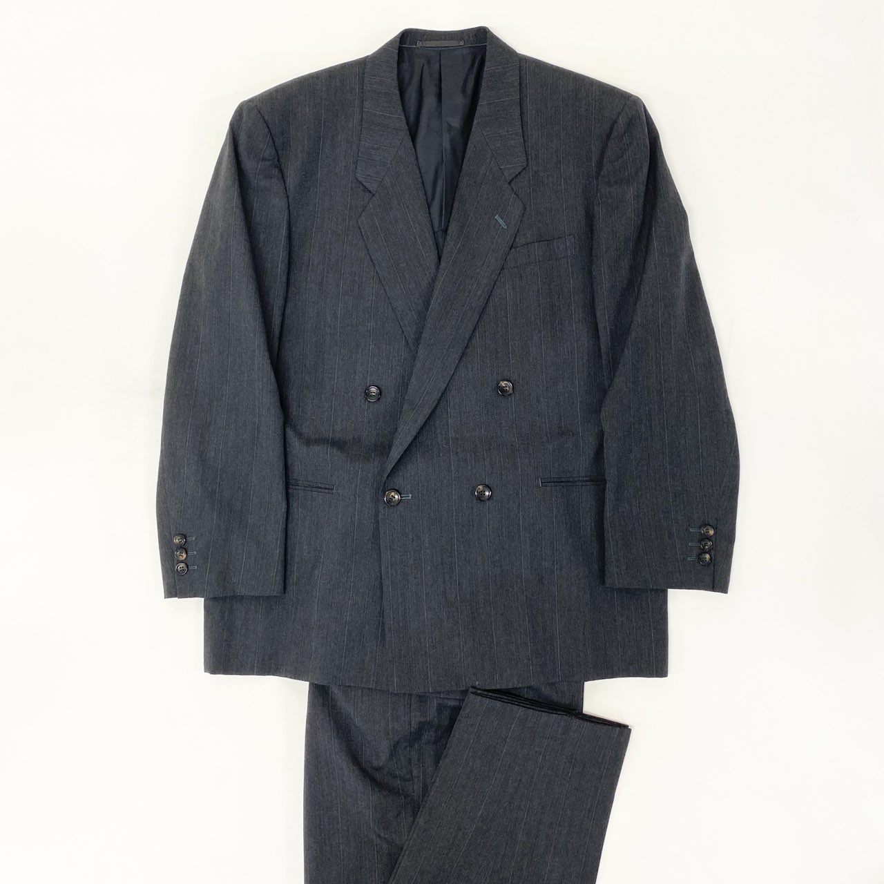 6k1 COMME des GARCONS HOMME コムデギャルソンオム 田中オム セットアップスーツ ストライプスーツ ダブルブレスト 背抜き フォーマル メンズ 紳士服 AD1992  M グレー ウール100％o07t