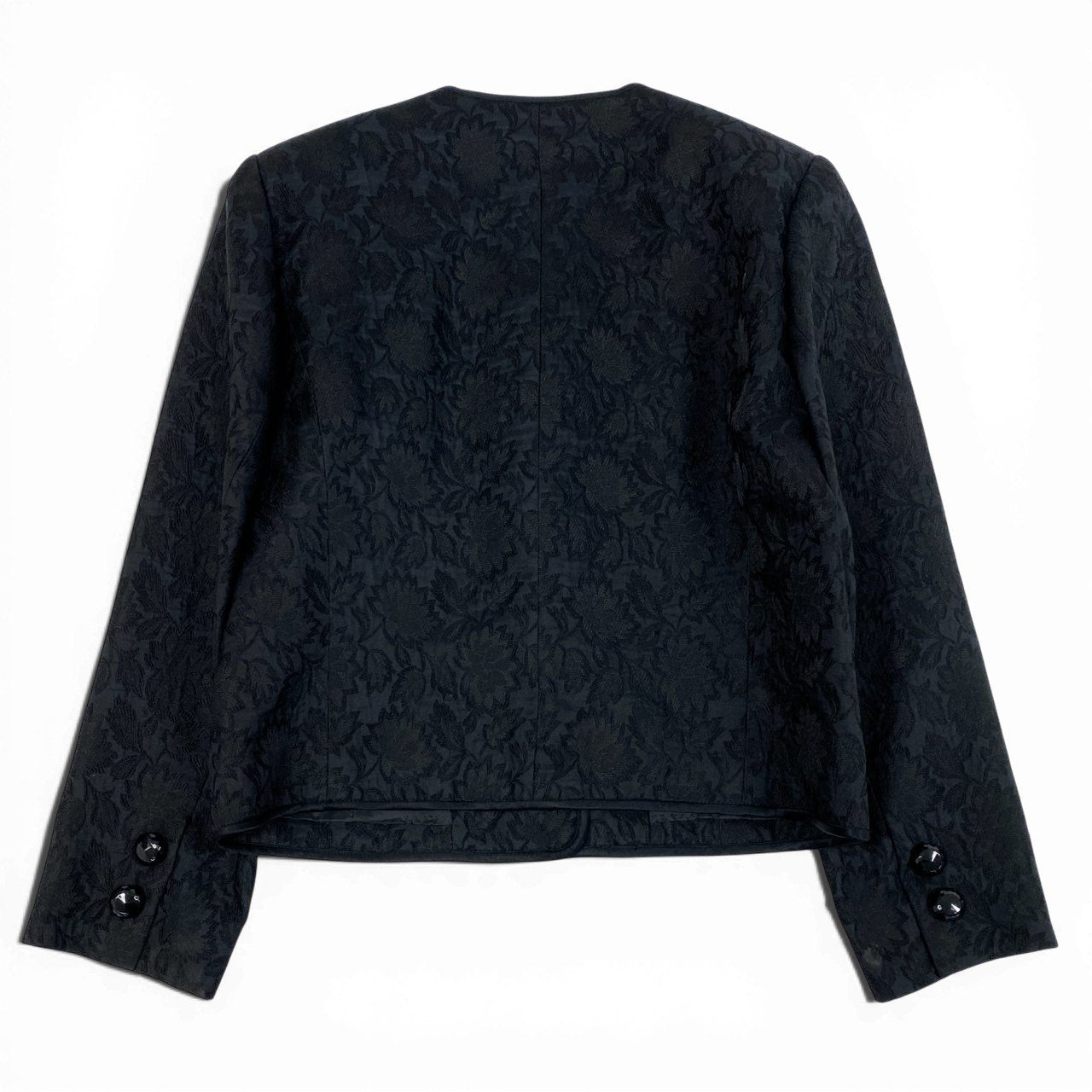 36a30 Vintage Givenchy ヴィンテージ ジバンシー 花柄ジャガード ビジューボタン ジャケット Floral Jacquard Jacket Blazer Bijpi Button M ブラック レディースo07t