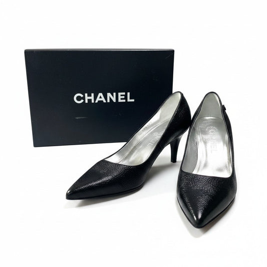 h10 【美品】CHANEL パンプス ココマーク イタリア製 36Cサイズ ブラック レザー レディース 女性用k02i