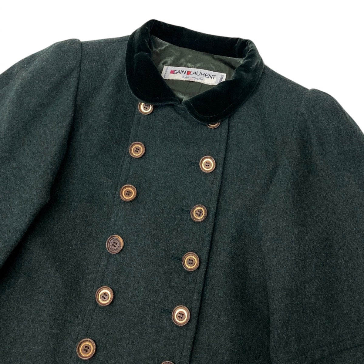 11i13 SAINT LAURENT サンローラン リヴゴーシュ ヴィンテージコート Rive Gauche Vintage Coat Size 34 グリーン MADE IN FRANCEt18r