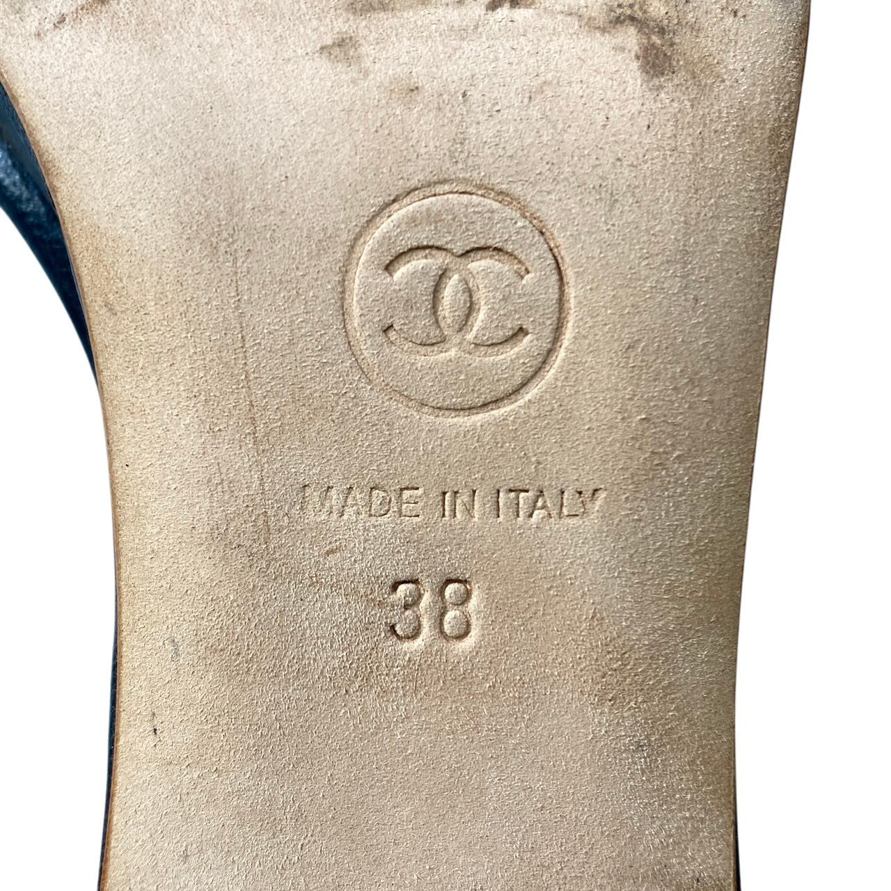 g7【美品】CHANEL ココマーク ストラップサンダル イタリア製 38サイズ ネイビー レザー レディース 女性用k02i