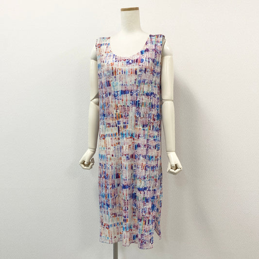 16h9 PLEATS PLEASE ISSEY MIYAKE プリーツプリーズ イッセイミヤケ 日本製 総柄プリント ノースリーブワンピース ドレス ロング丈  PP12-JH371 3 L~XLサイズ相当 マルチカラー レディースo07t