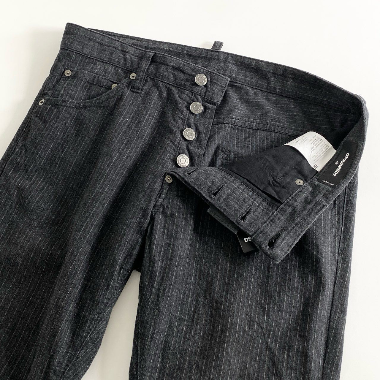 12d15 《美品》 DSQUARED2 ディースクエアード イタリア製 S71LB0564 COOL GUY JEAN ストレートテーパードパンツ ボトム 46 グレー ストライプ コットン