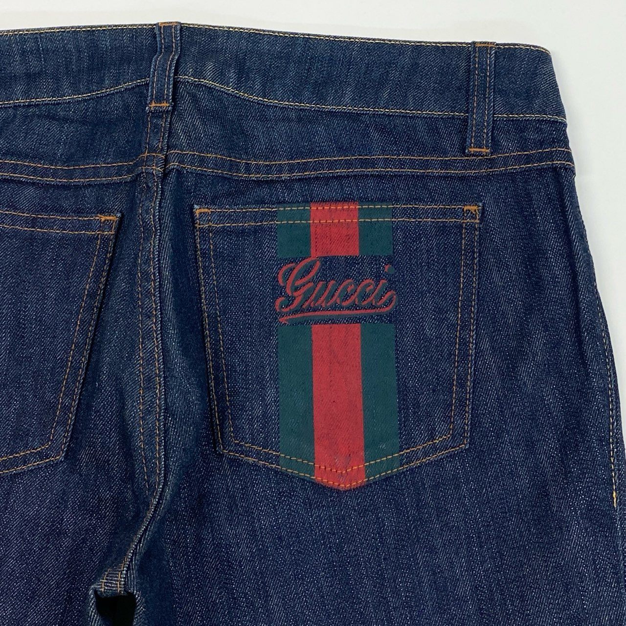 Ib19 GUCCI グッチ シェリーライン ポケットロゴ入り デニムパンツ ジーンズ サイズ42 インディゴ レディース ボトムta1