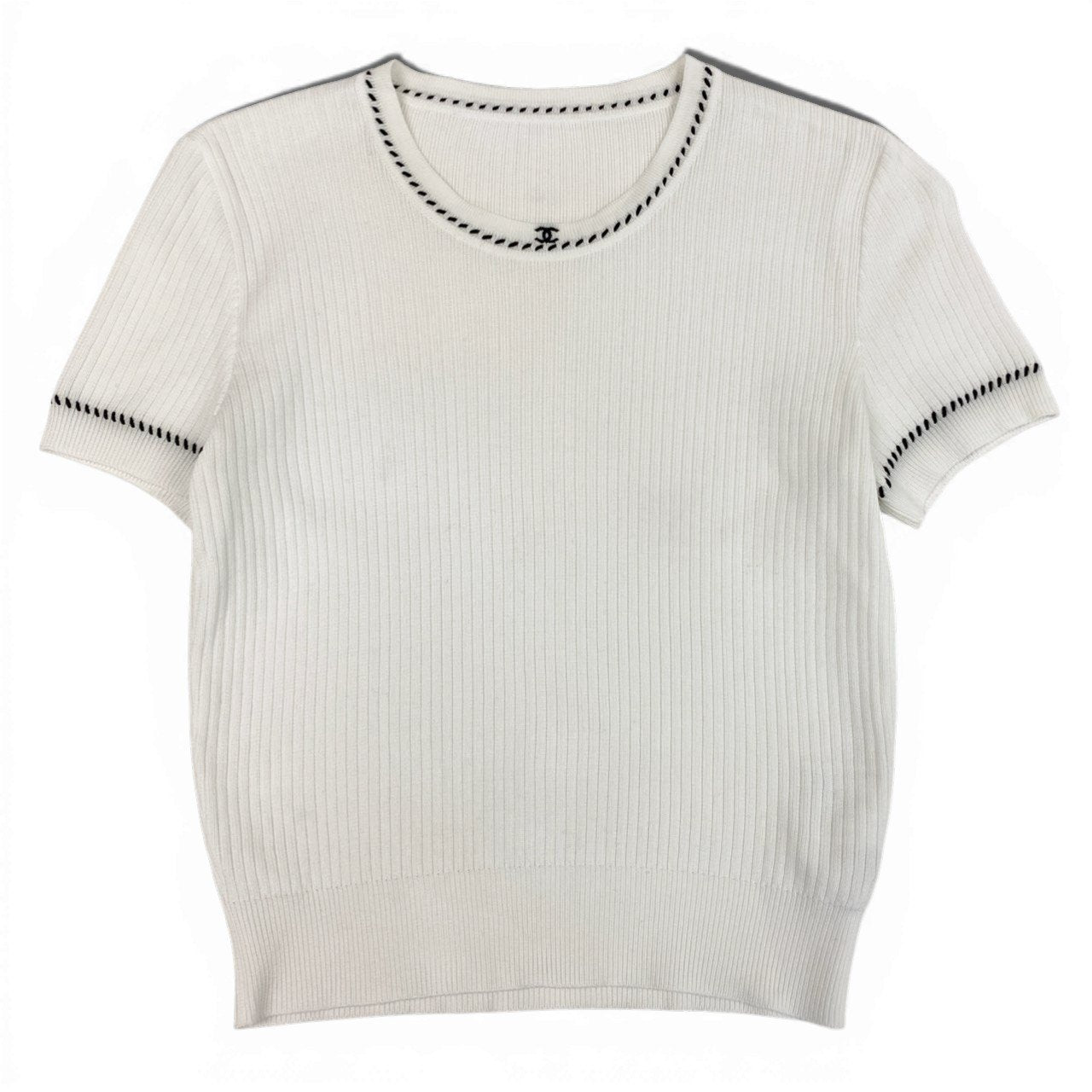 Cb19 CHANEL ヴィンテージ シャネル 1996年 スモール ココマーク リブニット タイトTシャツ サイズ38 ホワイト レディース トップスta1