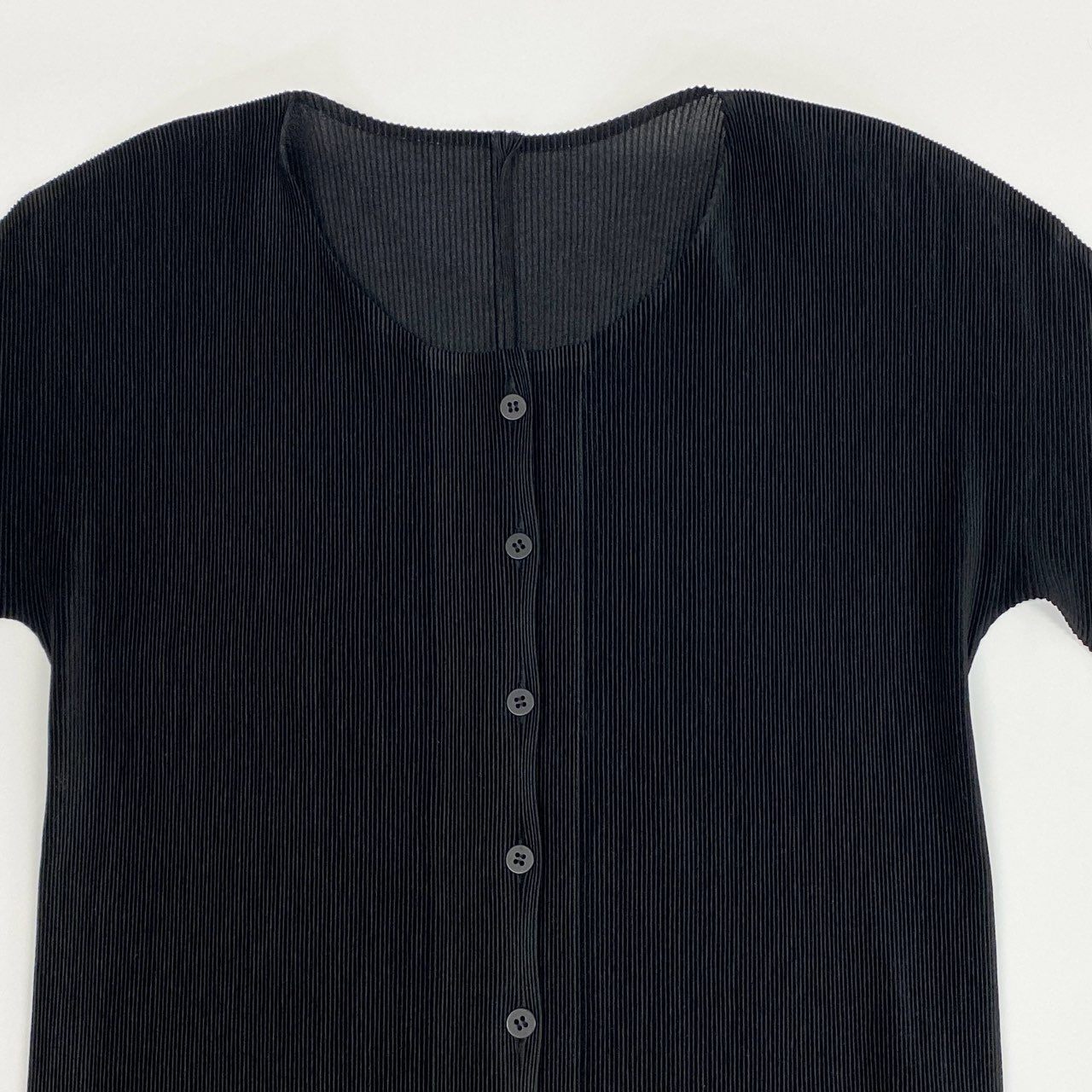 Ai25 PLEATS PLEASE プリーツプリーズ イッセイミヤケ 半袖カーディガン シャツ ブラウス トップス 3 ブラック ポリエステル100％ レディースu02t