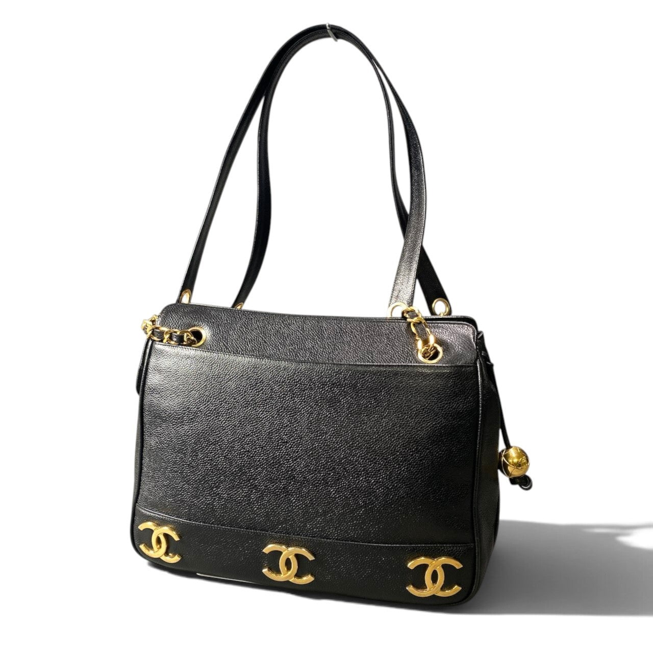 c18 CHANEL シャネル トリプルココマーク キャビアスキン ショルダーバッグ Caviar Skin Triple Coco Chain Shoulder Bag ブラック レザーt18r
