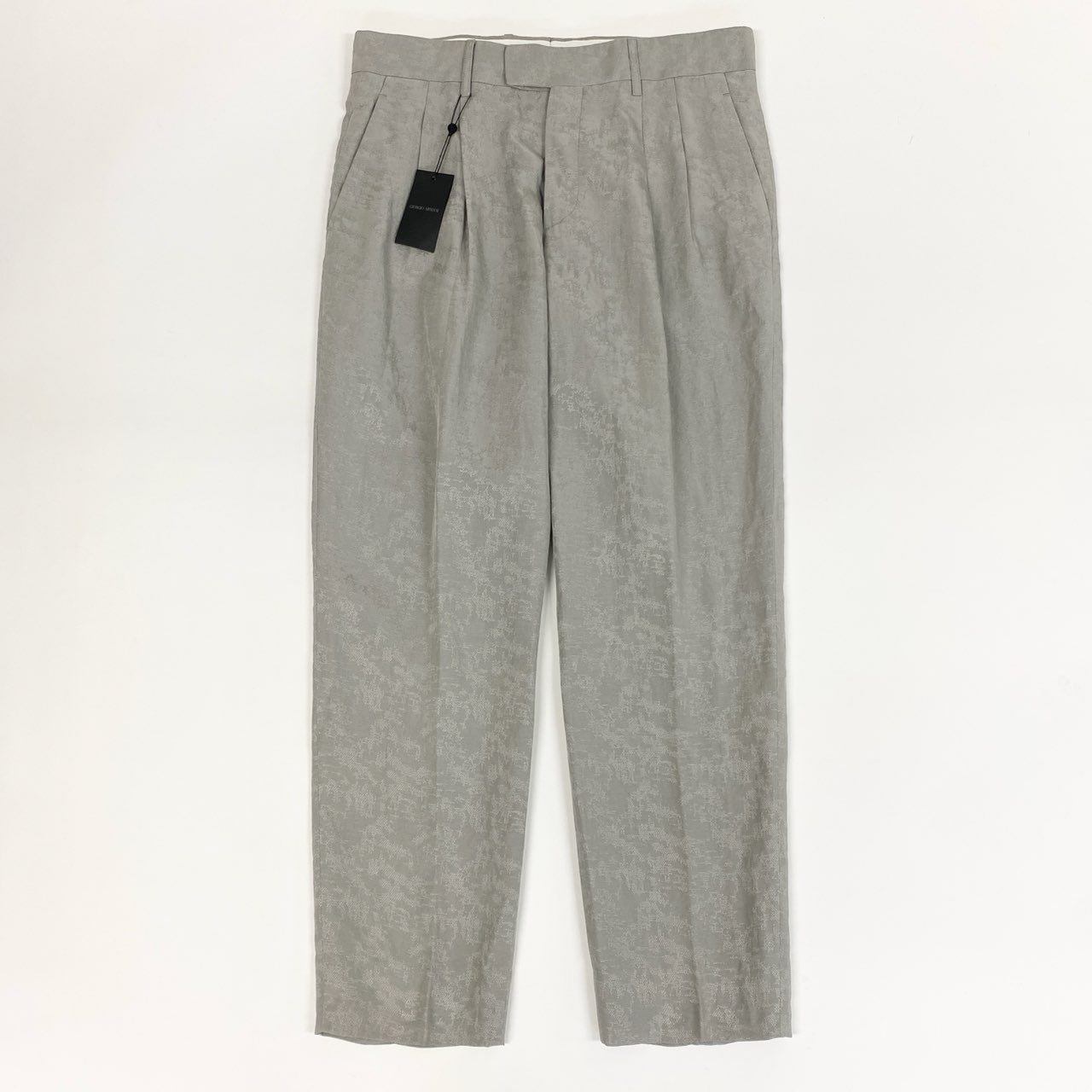 59j6《未使用タグ付き》 GIORGIO ARMANI ジョルジオアルマーニ イタリア製 タックパンツ スラックス 総柄刺繍 2タック リネンブレンド メンズ 紳士服 ボトムス 50R グレーu02t