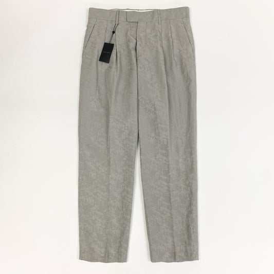59j6《未使用タグ付き》 GIORGIO ARMANI ジョルジオアルマーニ イタリア製 タックパンツ スラックス 総柄刺繍 2タック リネンブレンド メンズ 紳士服 ボトムス 50R グレーu02t