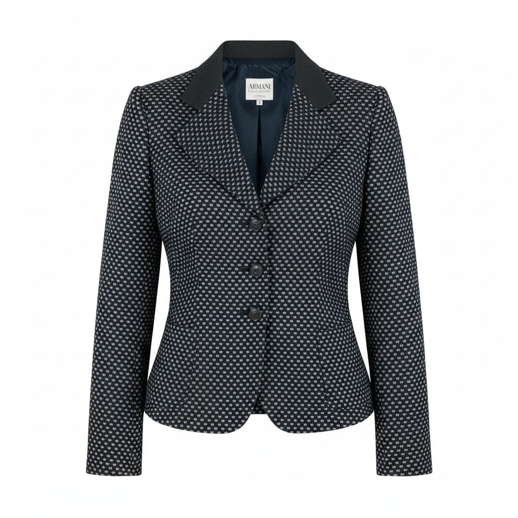 Ef27 ARMANI COLLEZIONI アルマーニコレツィオーネ テーラードジャケット 総柄 立体刺繡 サイズ40 ブラック レディースo07t