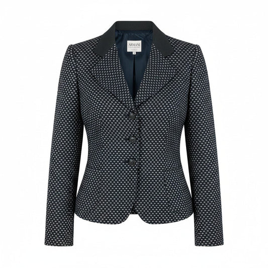 Ef27 ARMANI COLLEZIONI アルマーニコレツィオーネ テーラードジャケット 総柄 立体刺繡 サイズ40 ブラック レディースo07t