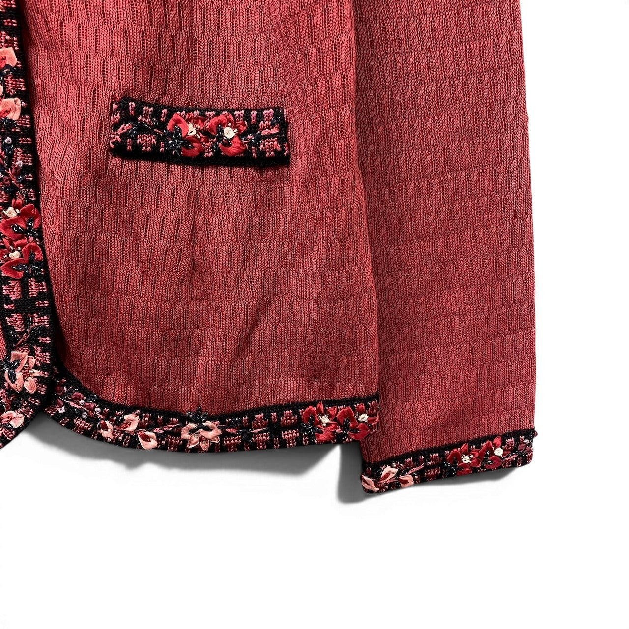 33g2 ATELIER SAGAN アトリエサガン ニットカーディガン リネンカーディガン 花刺繍デザイン  Mサイズ ピンク系 レディース 女性用u02t