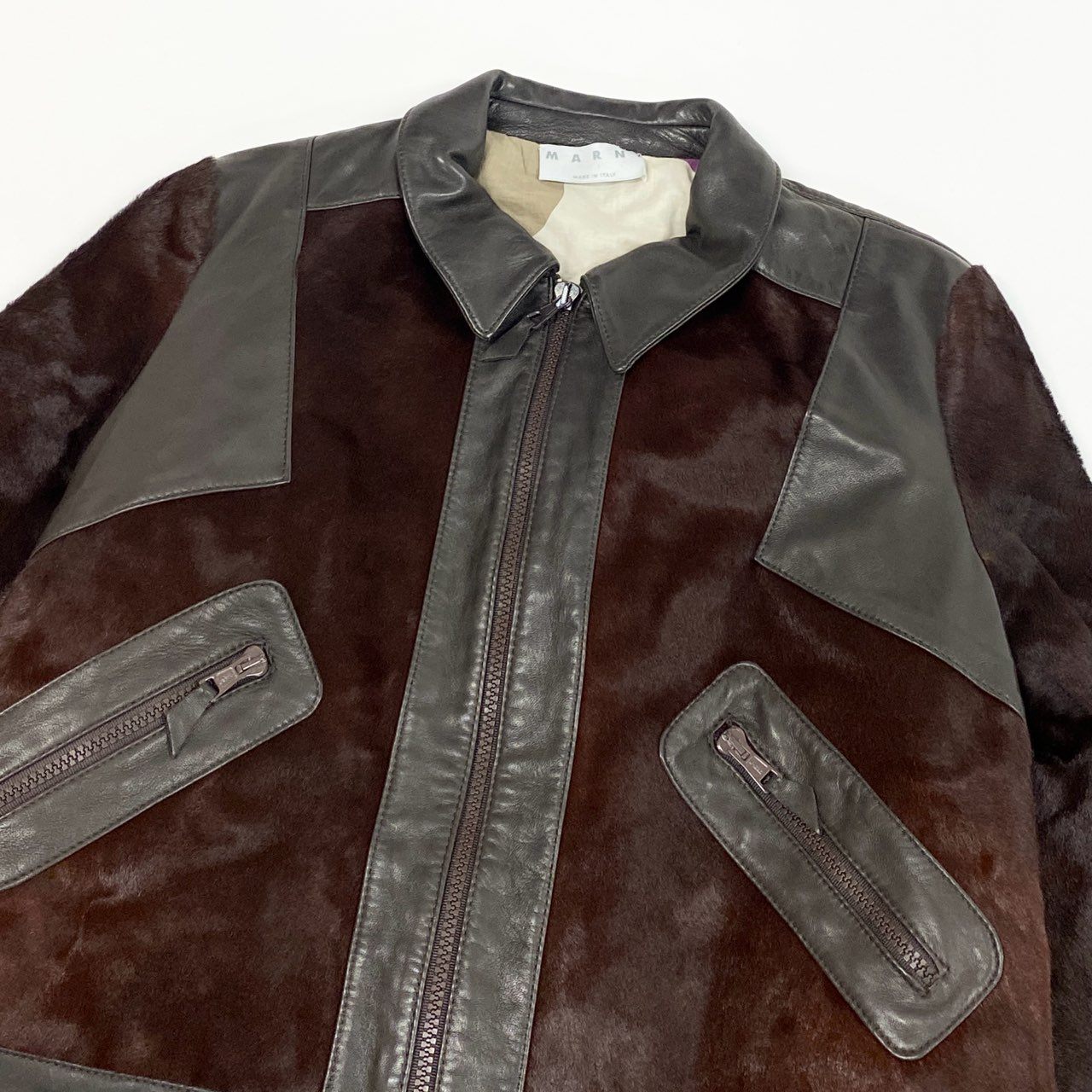 Hc2 MARNI マルニ ヴィンテージ ハラコ カウヘアー レザーコート サイズ42 ブラウン レディース コート アウターk02i