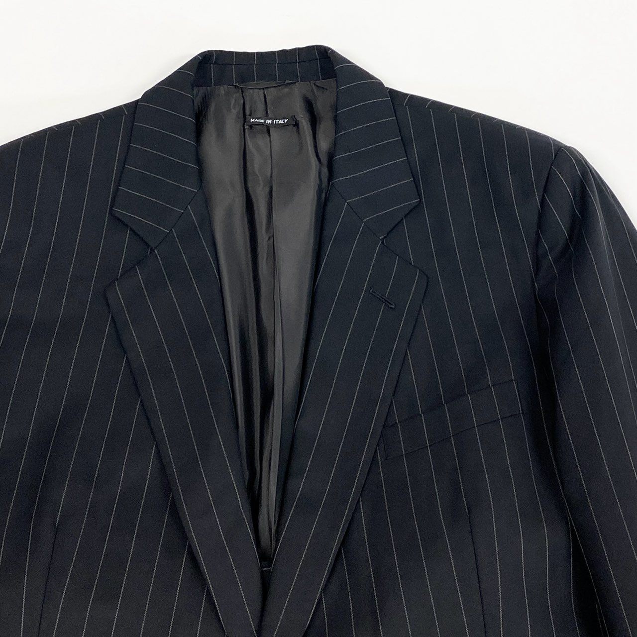 68L11 GIORGIO ARMANI ジョルジオアルマーニ シングルスーツ セットアップ ビジネス テーラードジャケット スラックス 52 ブラック ストライプ ピュアウール メンズ 男性用 イタリア製u02t