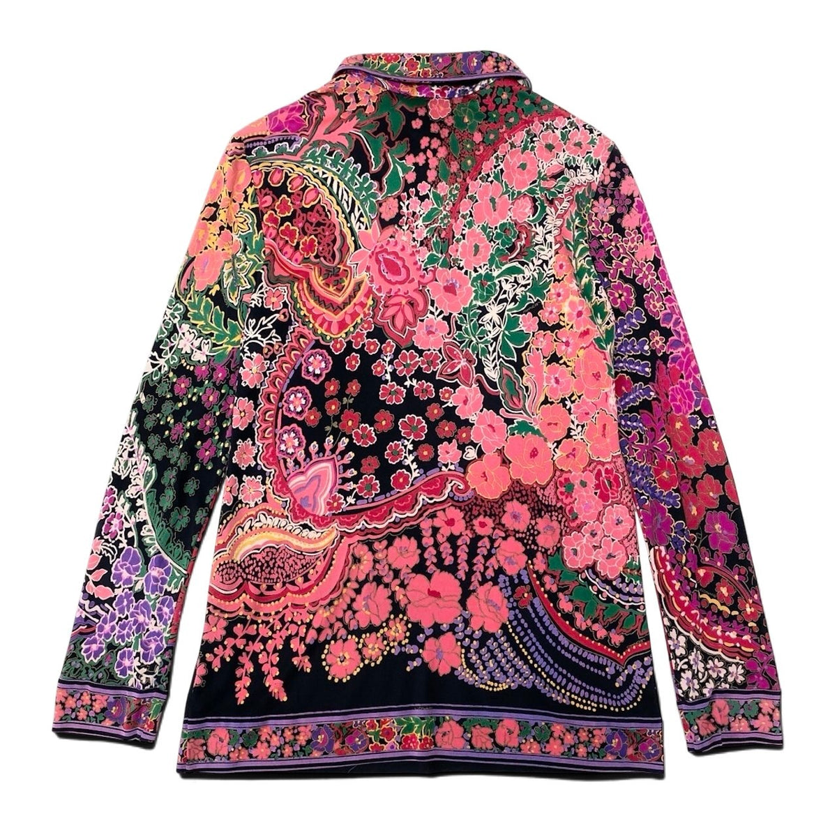 2i28 LEONARD レオナール ロングスリーブポロシャツカットソー 花柄プリント トップス 40サイズ マルチカラー レディース 女性用u02t
