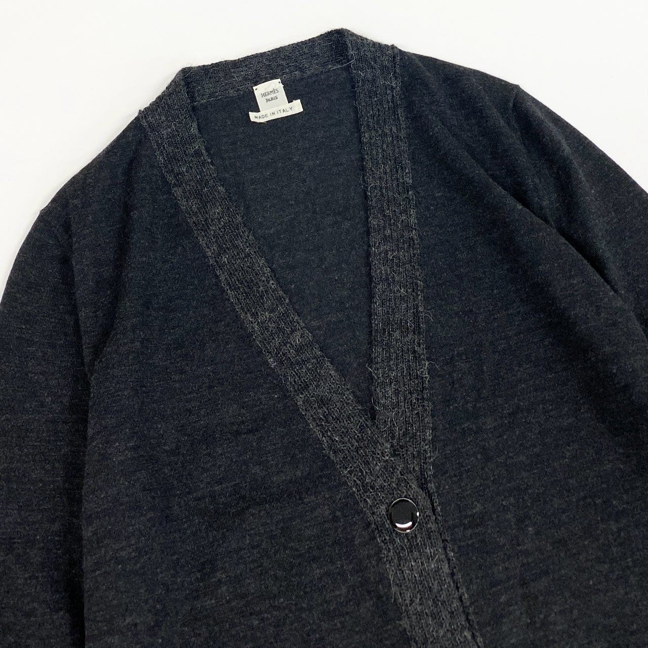 34a27【美品】HERMES エルメス ニットカーディガン ロングカーディガン Vネック Hロゴ イタリア製 38サイズ グレー レディース 女性用o07t