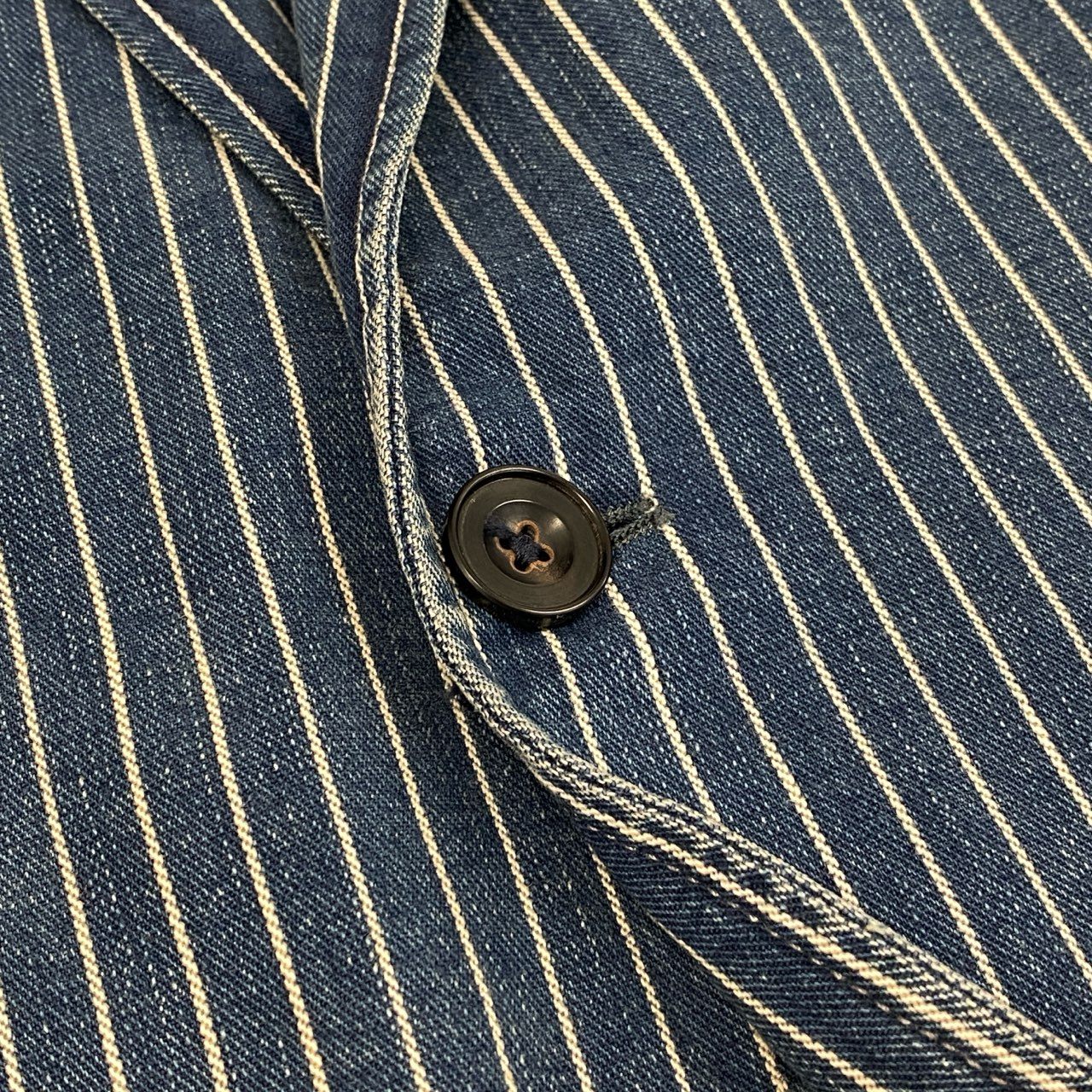 43f25 【イタリア製】POLO by RALPH LAUREN ポロバイラルフローレン 希少モデル インディゴ ヒッコリーストライプ テーラードジャケット ピークドラペル サイズ42 メンズ ドレスジャケットk02i