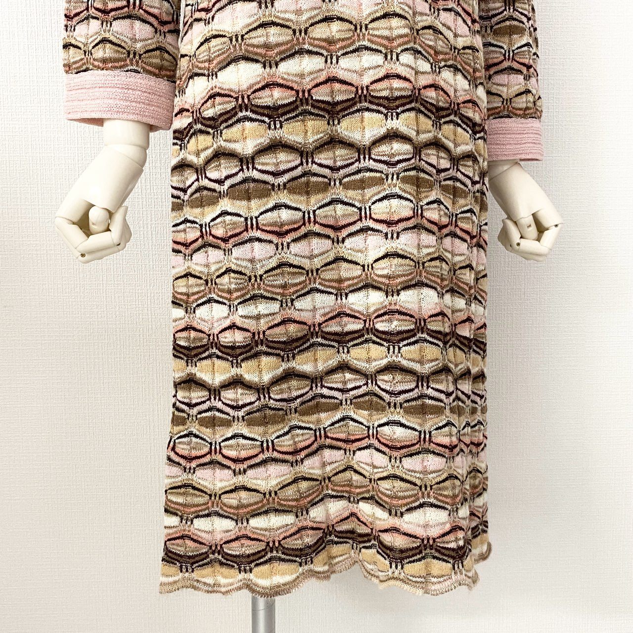 25d14 《美品》 伊製 MISSONI ミッソーニ  ボタンフライ ニットワンピース 七分袖 ニットワンピ 46 マルチカラー レディース 婦人