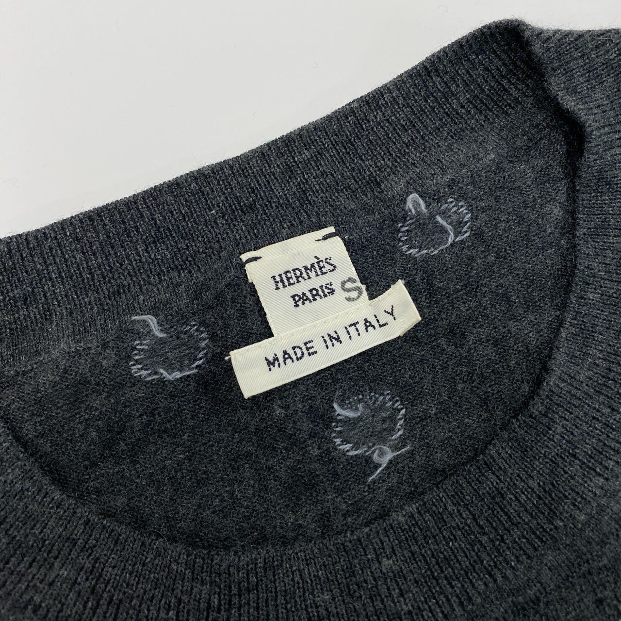 66l1 HERMES エルメス CLIC CLAC クリッククラック ニットワンピース ロングスリーブ カシミヤシルク混 ドット柄 水玉 レディース 女性用 17-7707 34 ダークグレーu02t