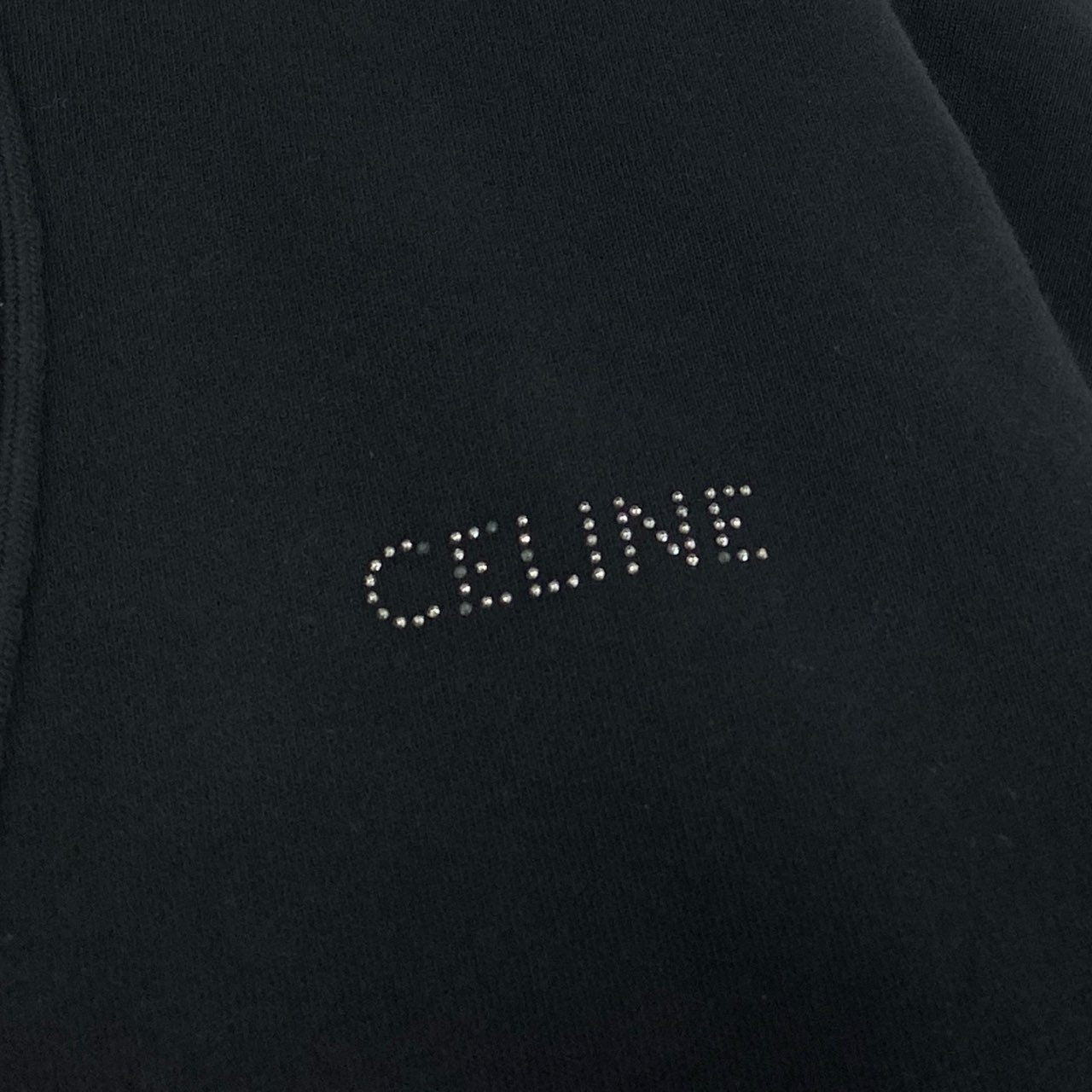 IL23 CELINE セリーヌ エンブロイダリールーズフィットパーカー フーディー マイクロスタッズ トップス 2Y961670Q Sサイズ ブラック メンズ 男性用o07t