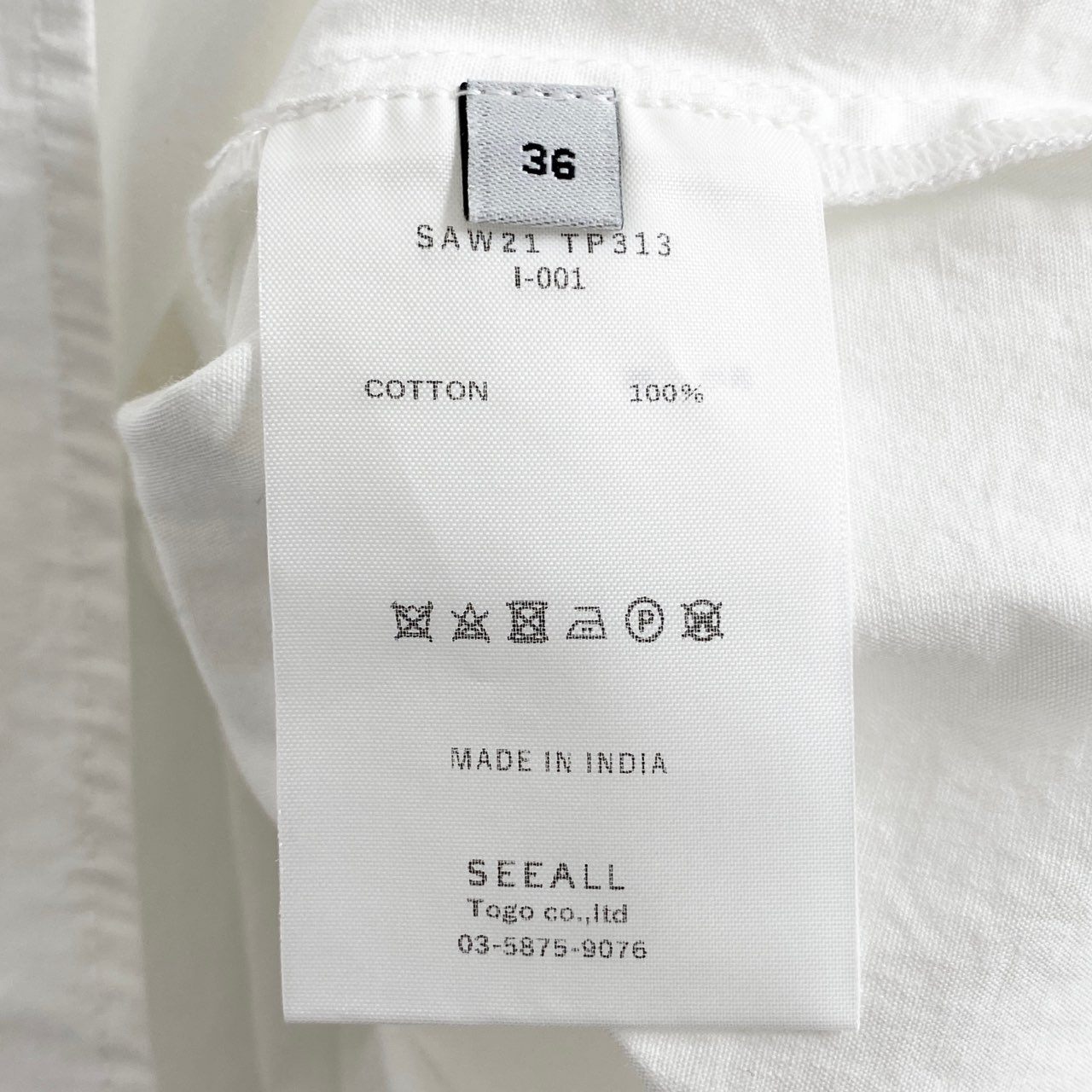 50h10 《新品保管品》 SEEALL シーオール TIED SHIRT 長袖シャツ ボウタイブラウス  SAW21 TP313 サイズ36 ホワイト コットン100％ レディース