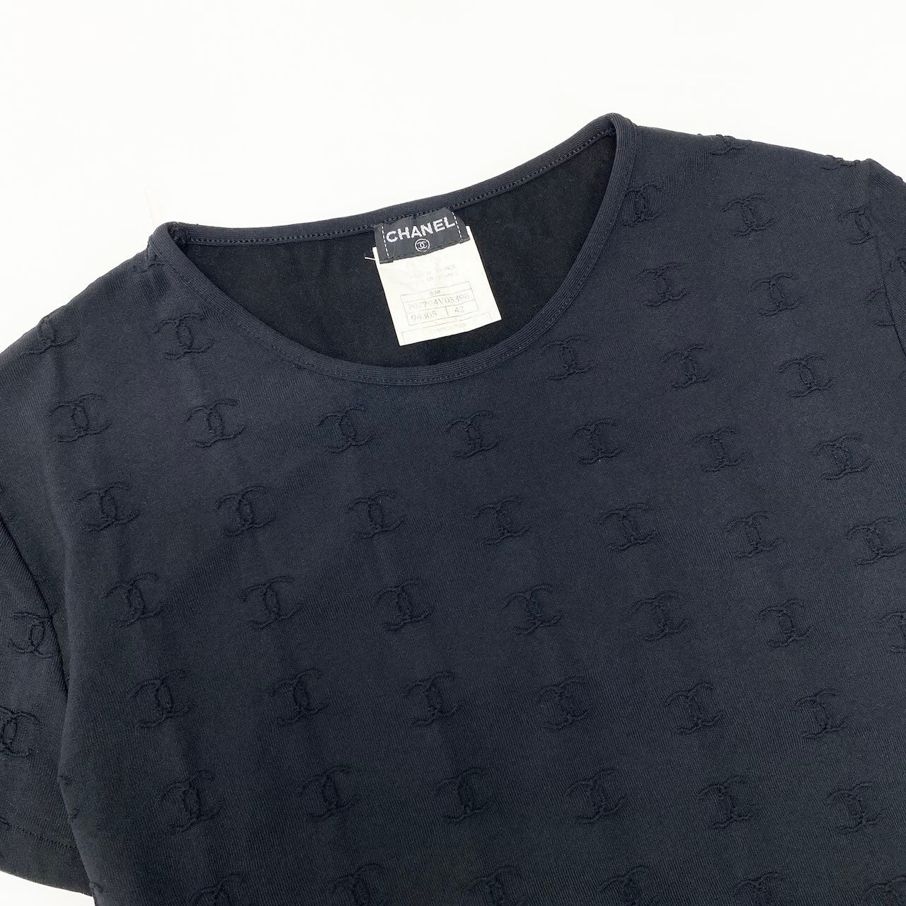 Ce8 CHANEL ヴィンテージ シャネル 97P 1997SS P07794 ココマーク チビT クロップド タイトカットソー サイズ42 ブラック レディースta1