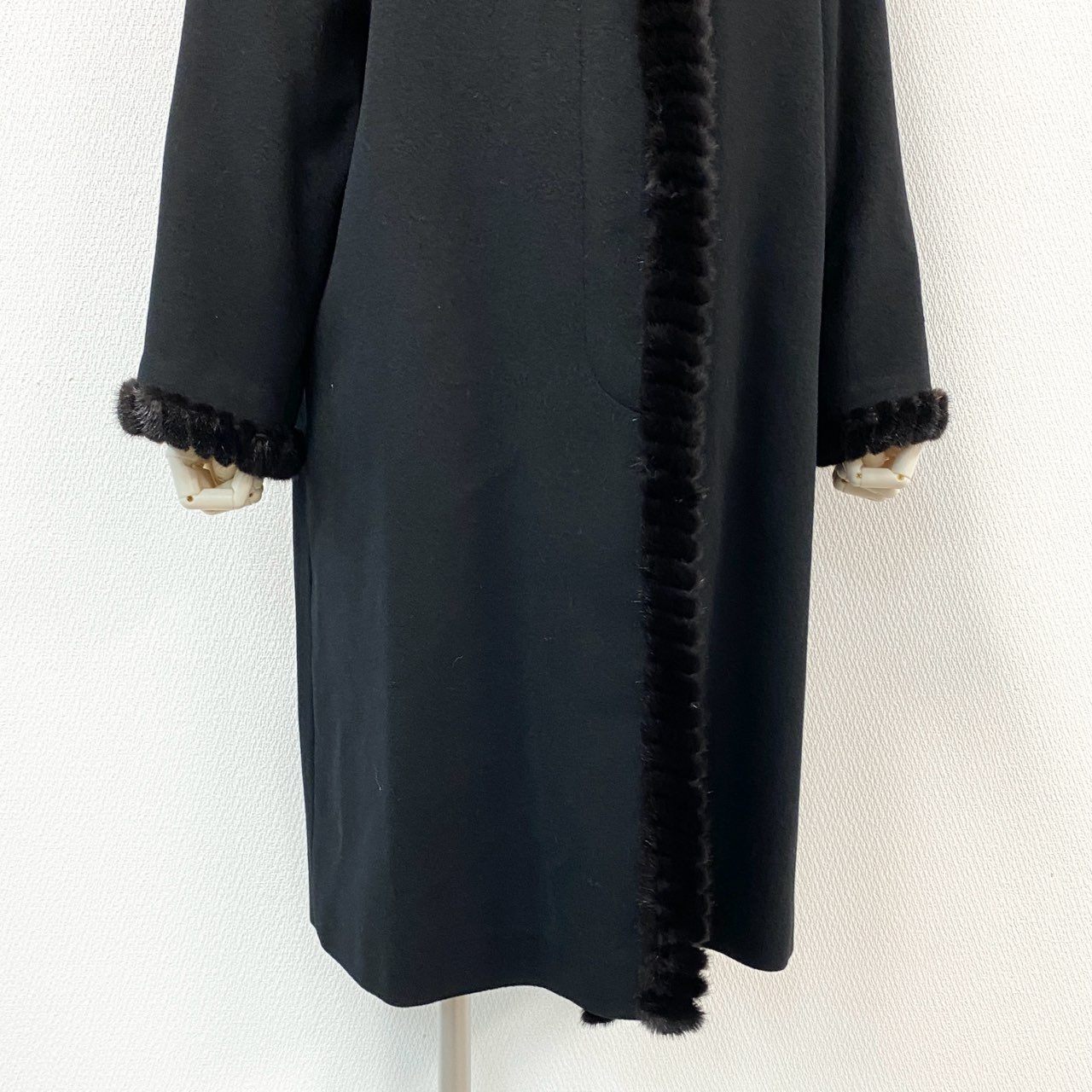 63i12 《美品》 PURE CASHMERE MINK FUR COAT ミンクファー ピュアカシミヤ コート M ブラック 本毛皮 女性服t18r