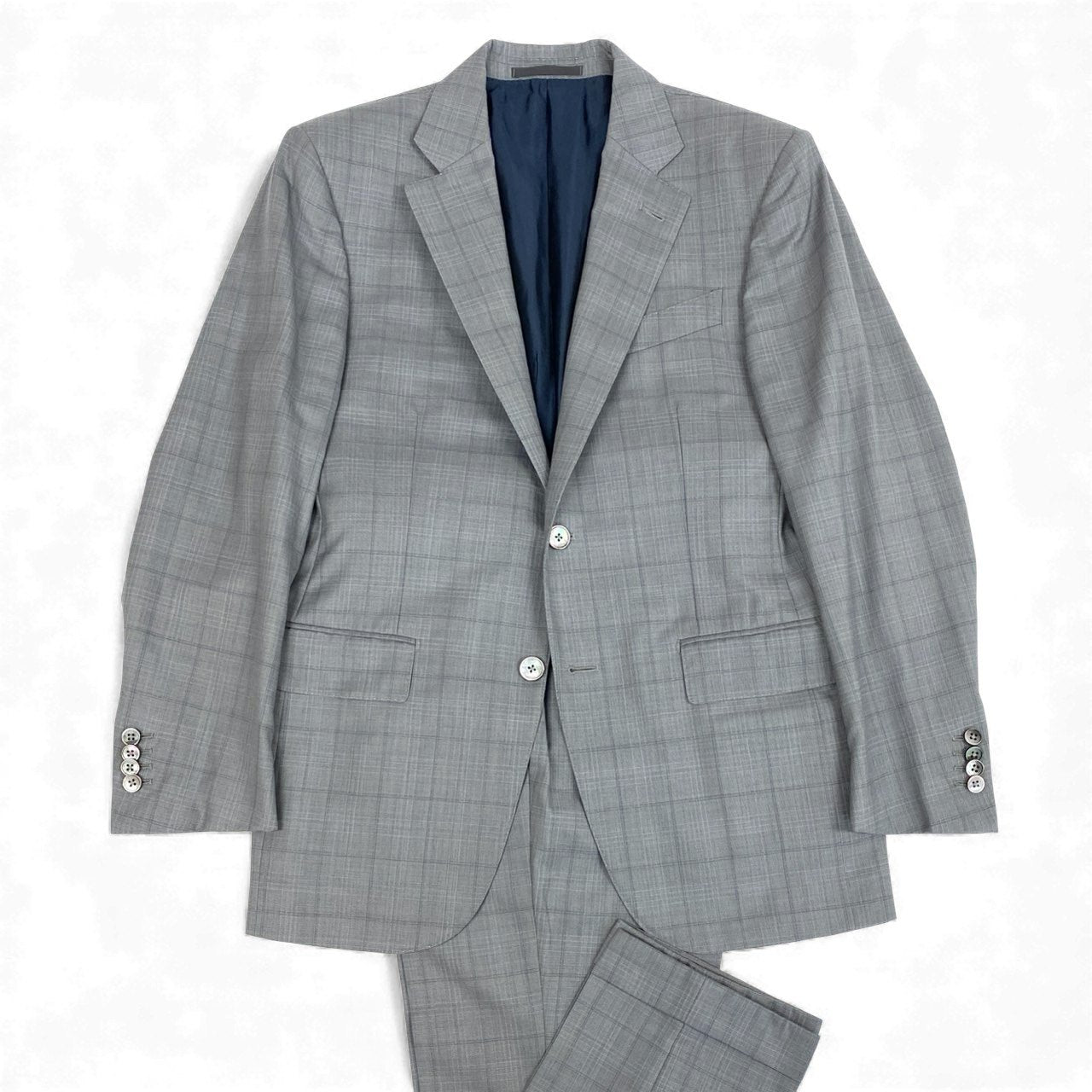 36L10《美品》 Ermenegildo Zegna エルメネジルドゼニア シングルスーツ セットアップ オーダー品 SU MISURA TROFFEO600 46 グレー チェック柄 ウールシルク メンズ 男性用u02t